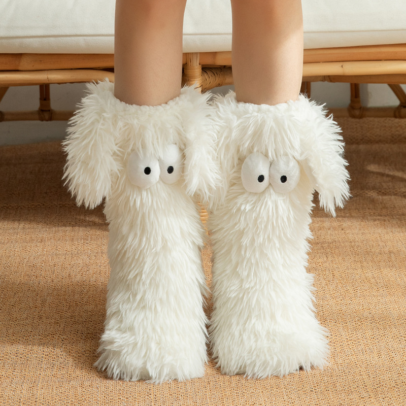 Womens Winter Cartoon Slipper Socks with Big Eyes Non-slip Floor Socks